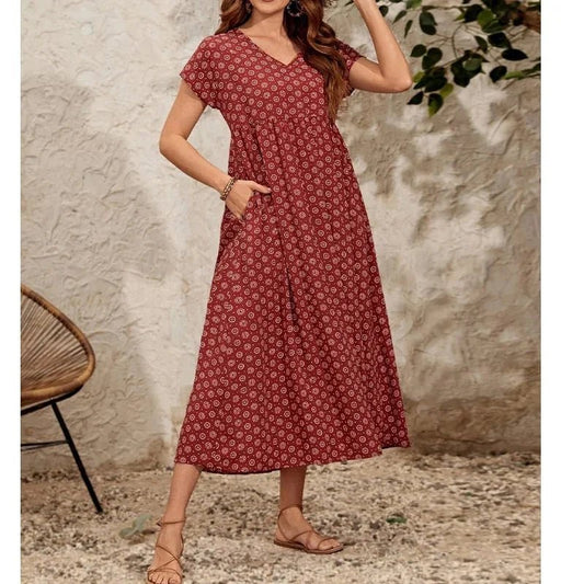 Alice™-NEW Kleid mit V-Ausschnitt aus Vintage-Leinen und Baumwolle - ModenKunst